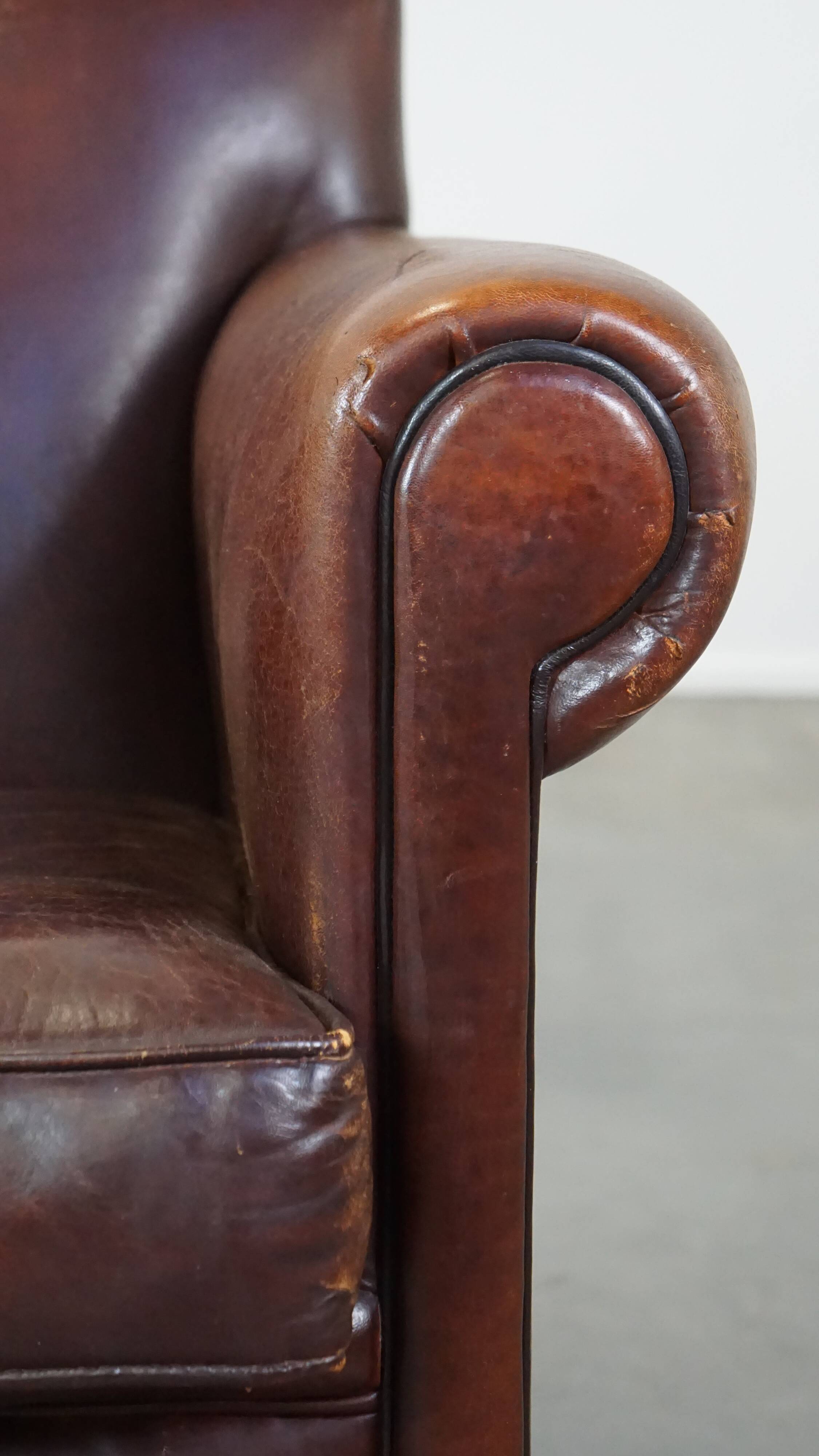 Design armchair made of sheep leather with a clean finish