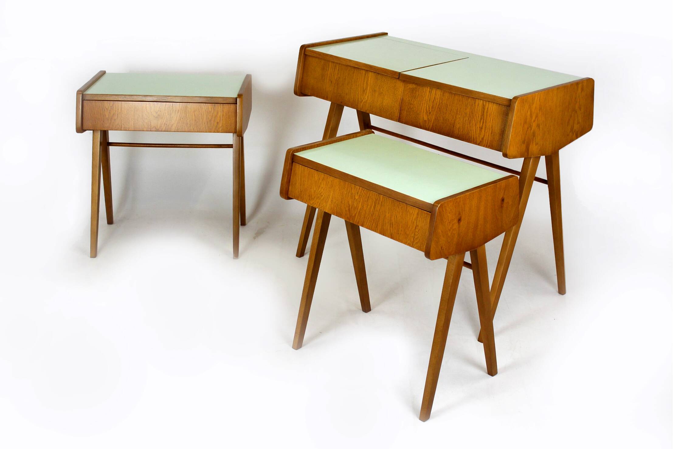 Restored Mid-Century Nightstands & Dressing Table, Czechoslovakia, 1960s