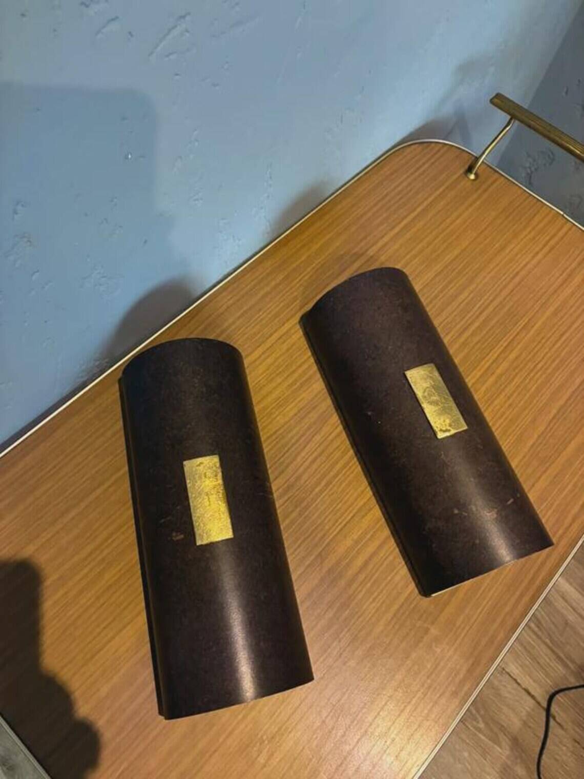 Pair of Menzel Leuchten cylindrical wall lights, brass details, 1990s