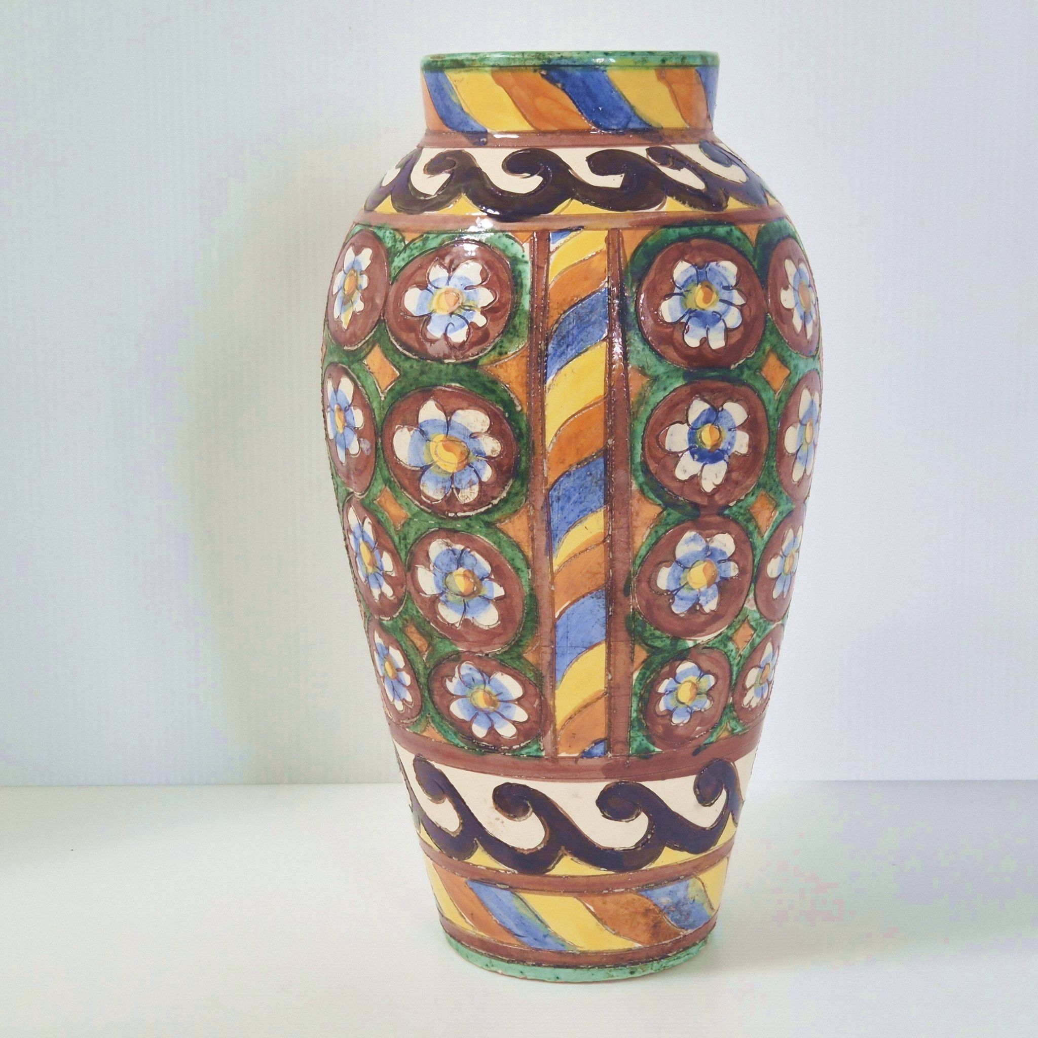Vintage italian vase 1950 ceramic with floral decor signed b 1449 italy 50s 1950s