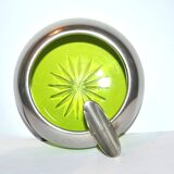 Cendrier cigare vintage en verre vert taillé et cerclage en étain