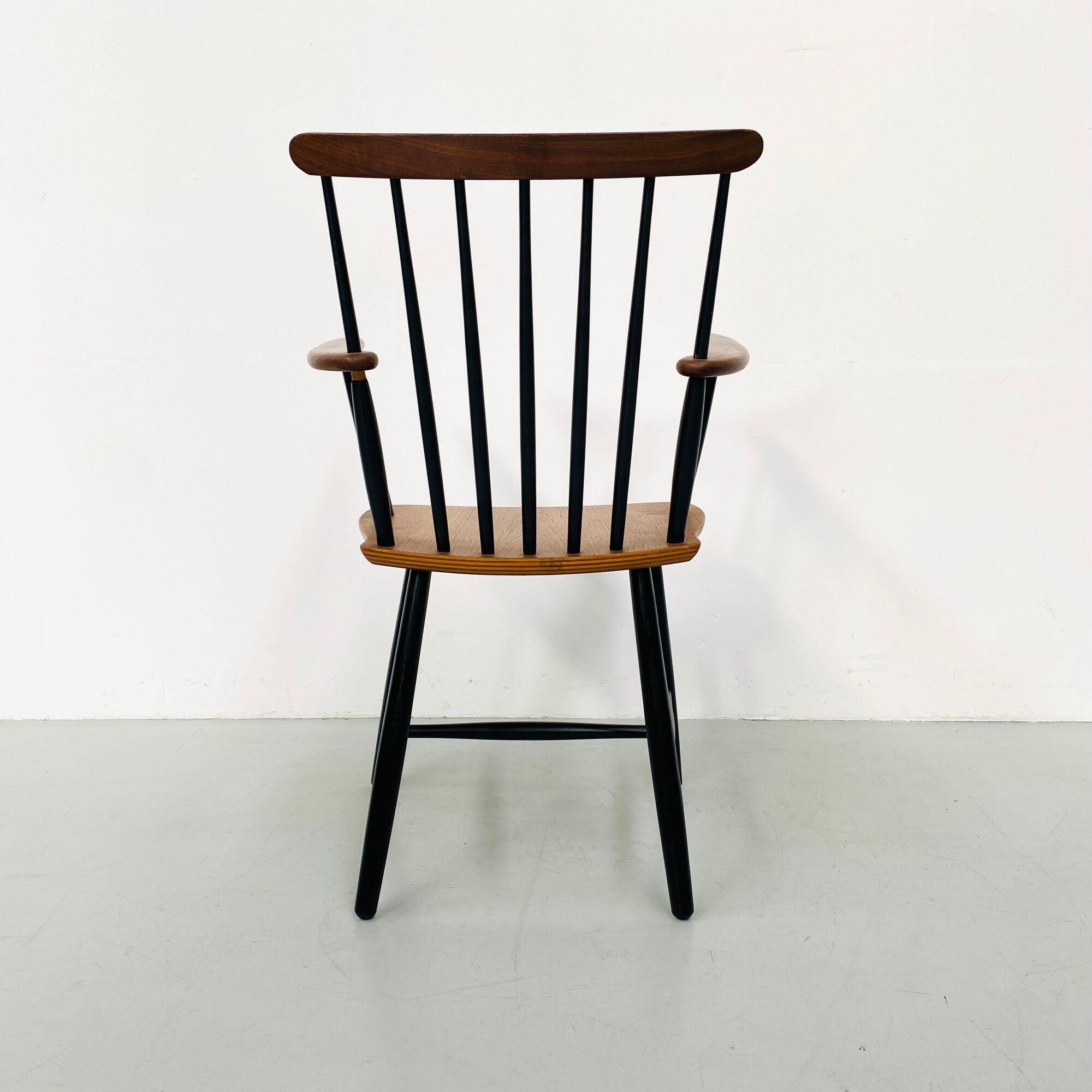 Danish spindle teak armchair, 1950s