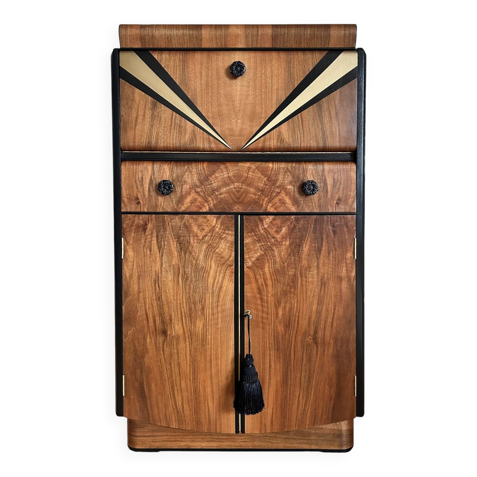 Vintage mid-century nathan “waterfall” art deco cocktail cabinet