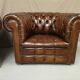 Pair of Chesterfield brown leather armchairs
