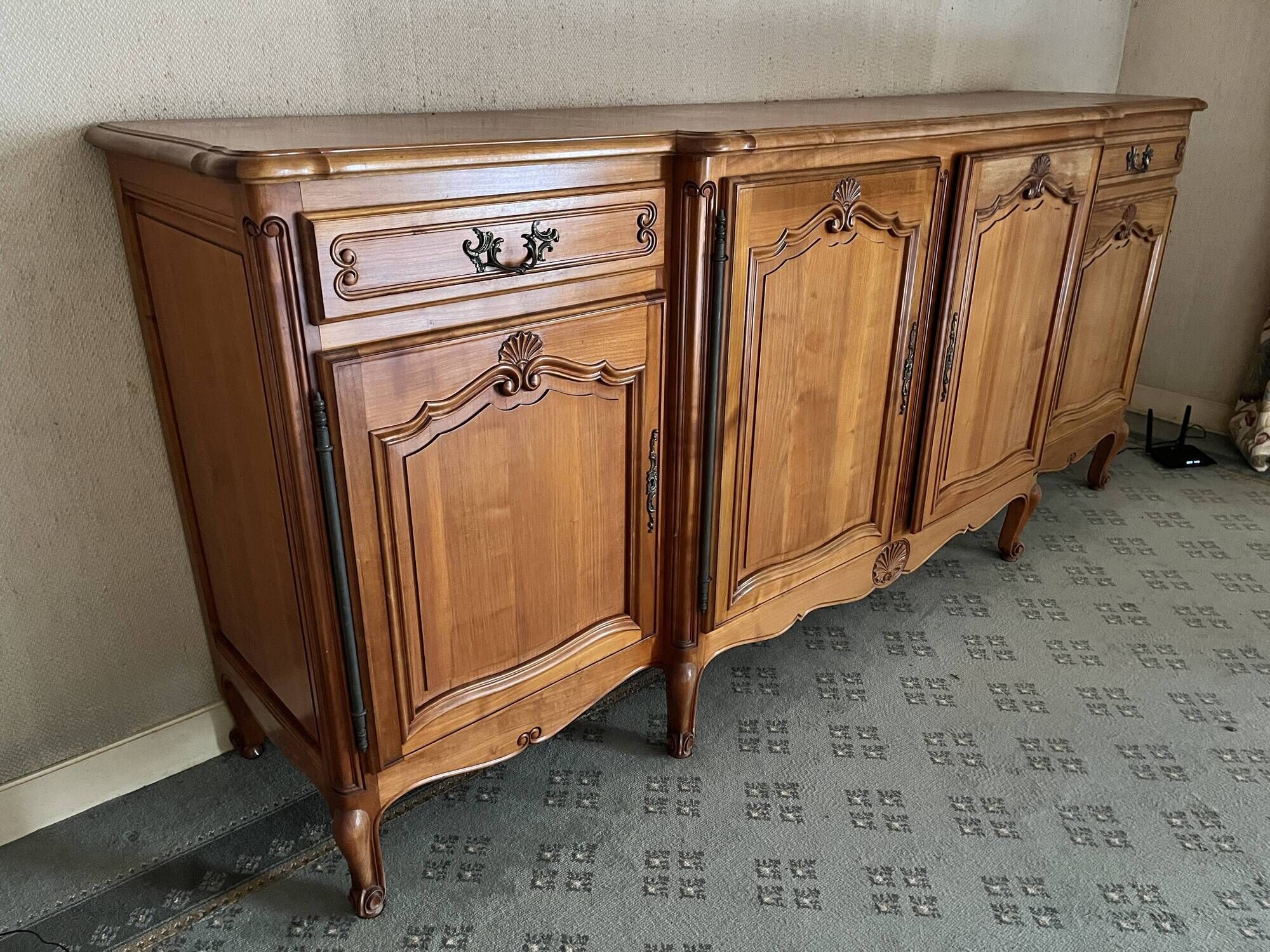 Grand buffet enfilade in Louis XV style in cherry wood – 240 cm