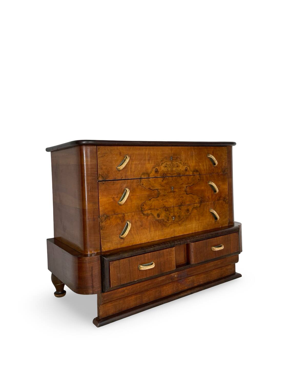 Commode italienne Art déco en ronce de noyer, années 1920