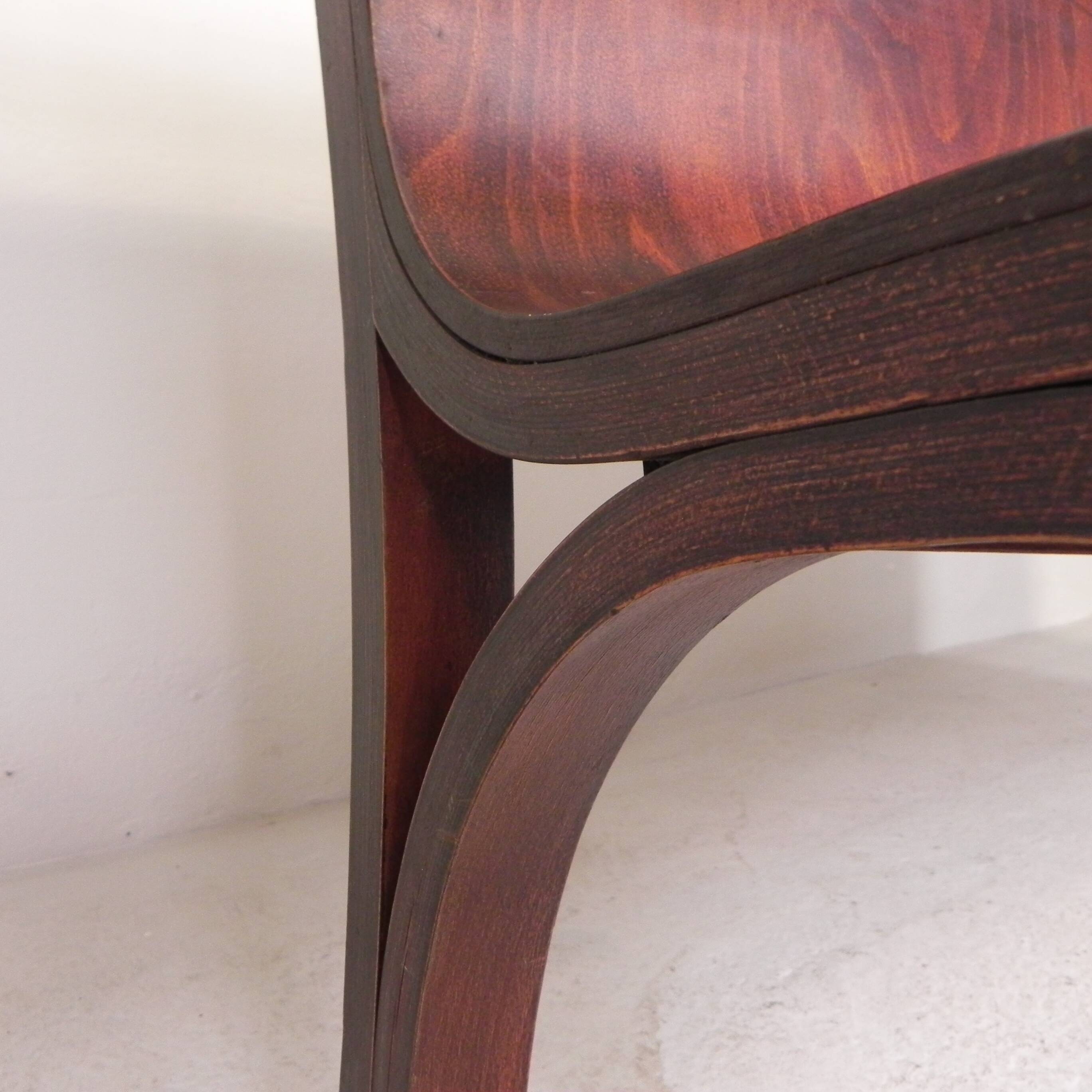 Cafe bench with curved plywood seat, 1990s