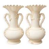Pair of fine cream earthenware vases from Langeais, decorated with vine.