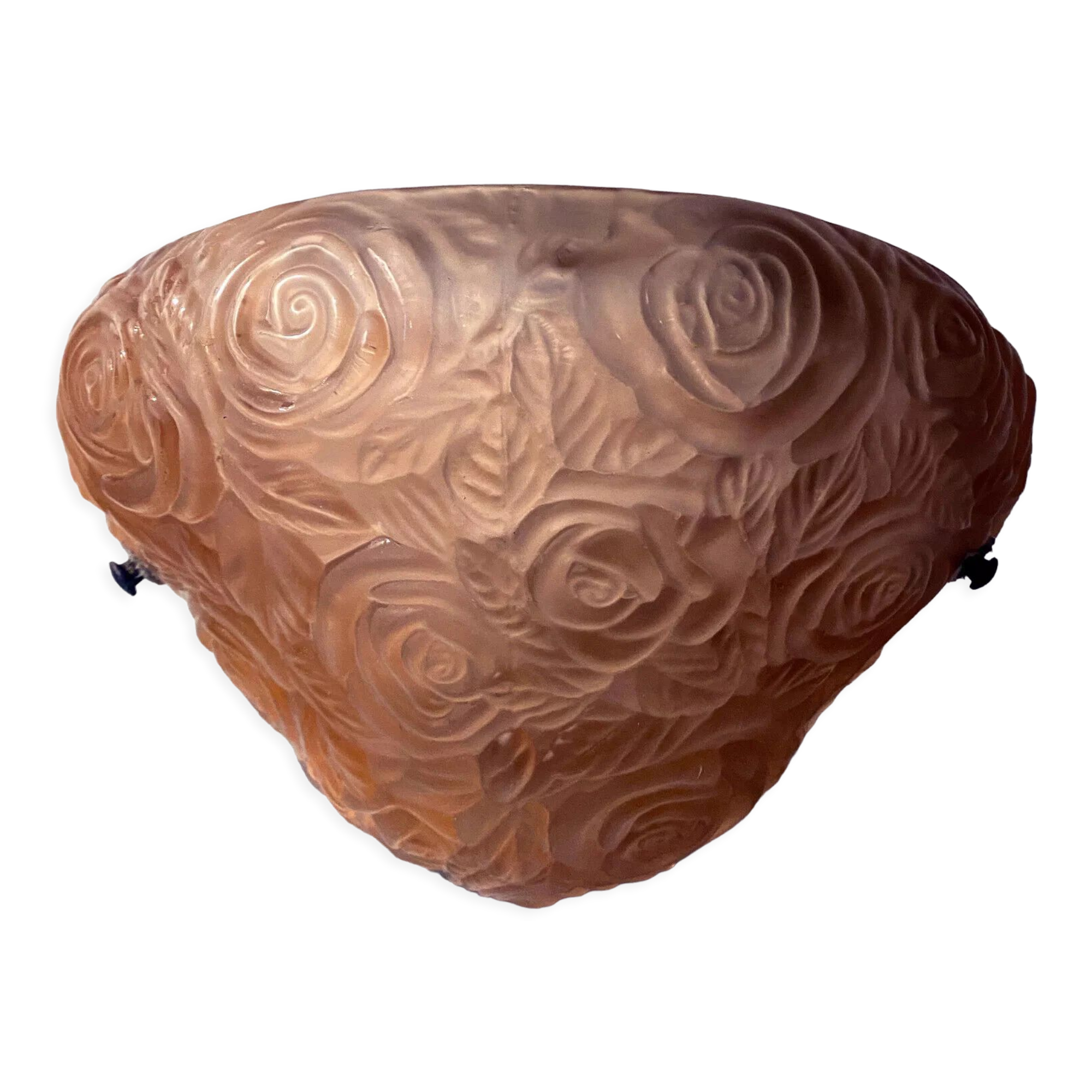 Art Deco wall lamp (1930) with rose patterns in molded pressed glass
