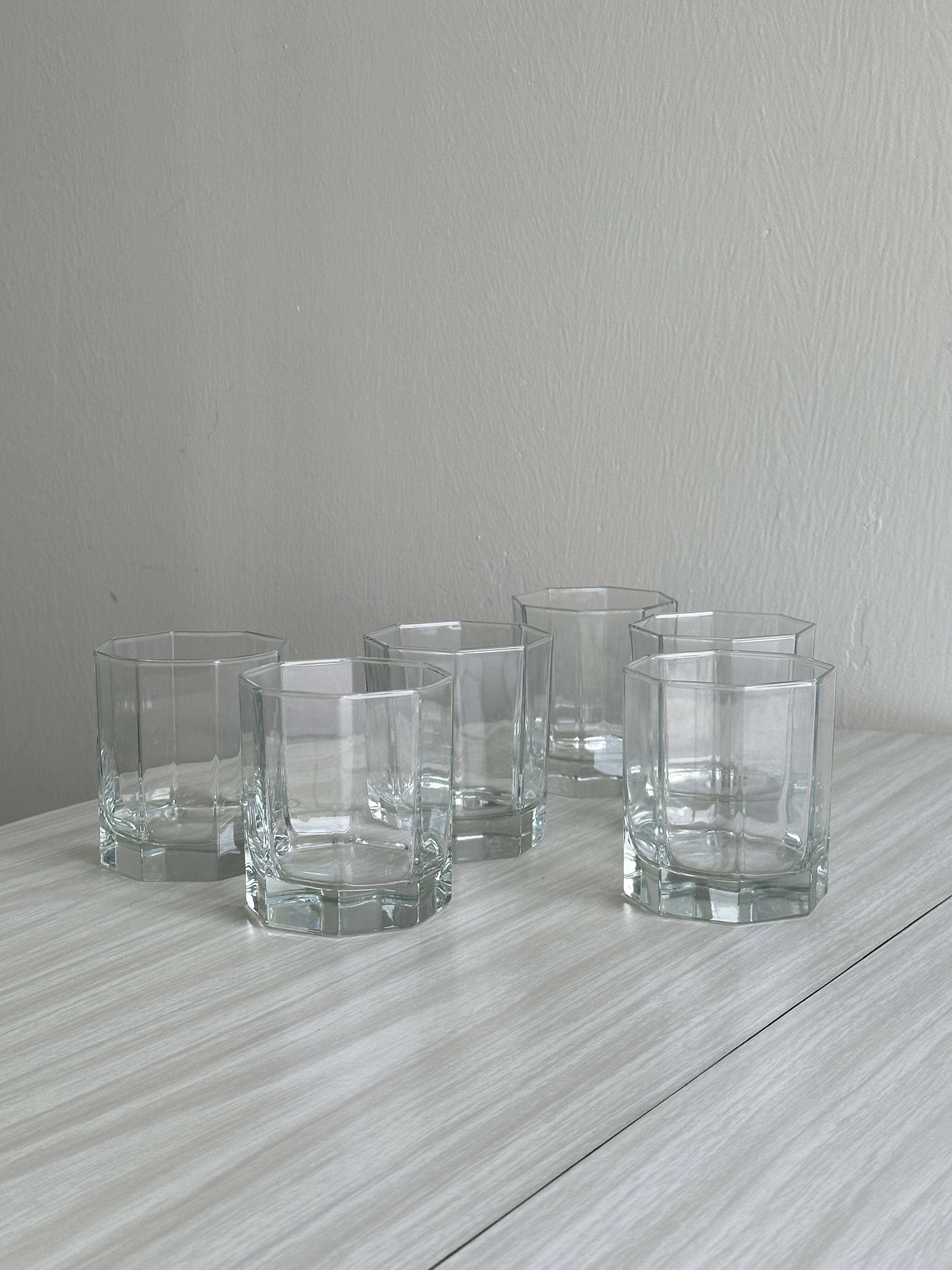 6 octagonal glasses, thick translucent glass, perfect for whiskey