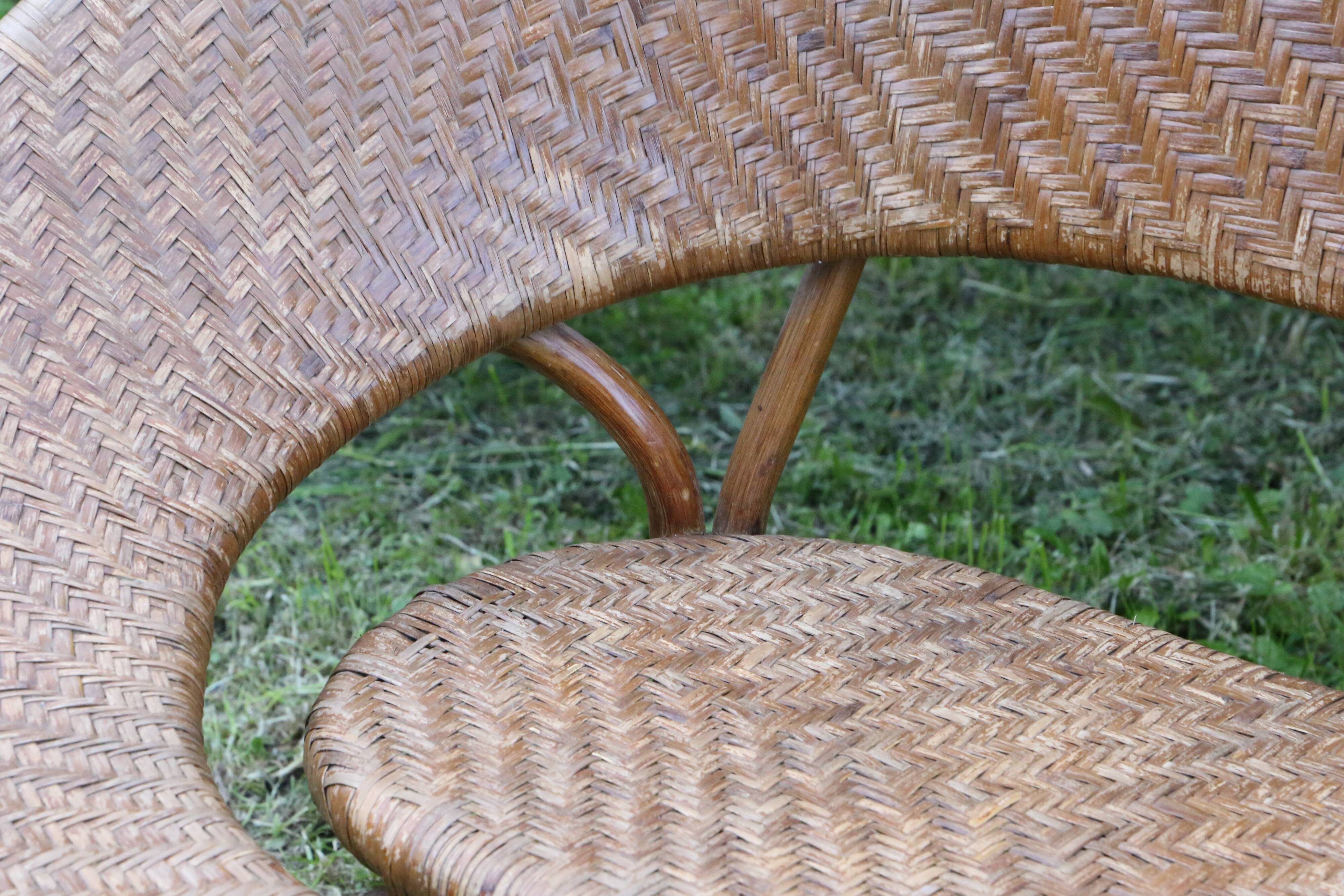 Rattan and wicker bench, vintage