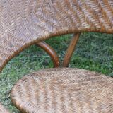 Rattan and wicker bench, vintage