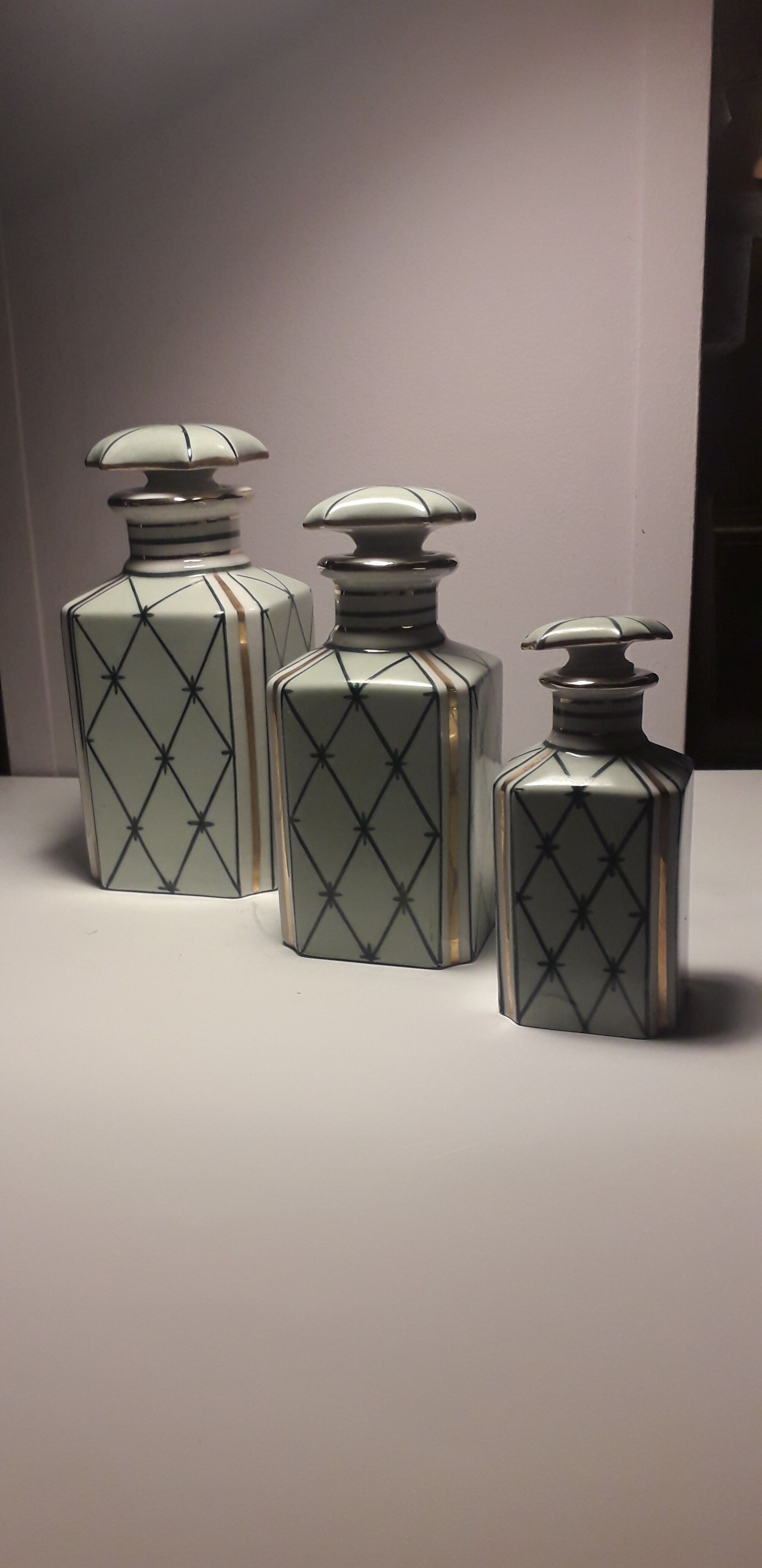 Set of 3 bottles in Limoges Art Deco porcelain