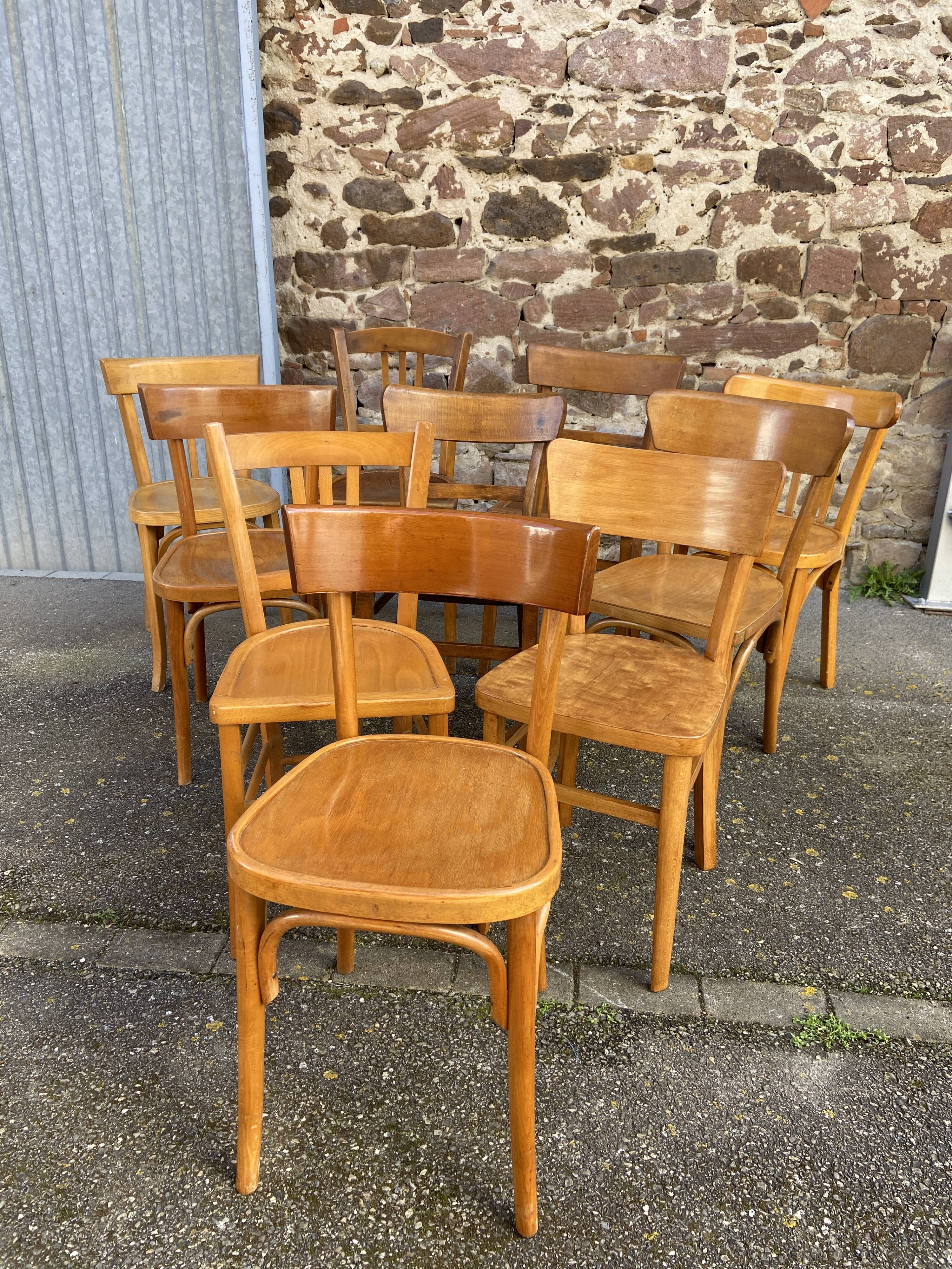 Set of 10 Thonet Fischel bistro chairs mismatched restaurant bentwood bent Brasserie