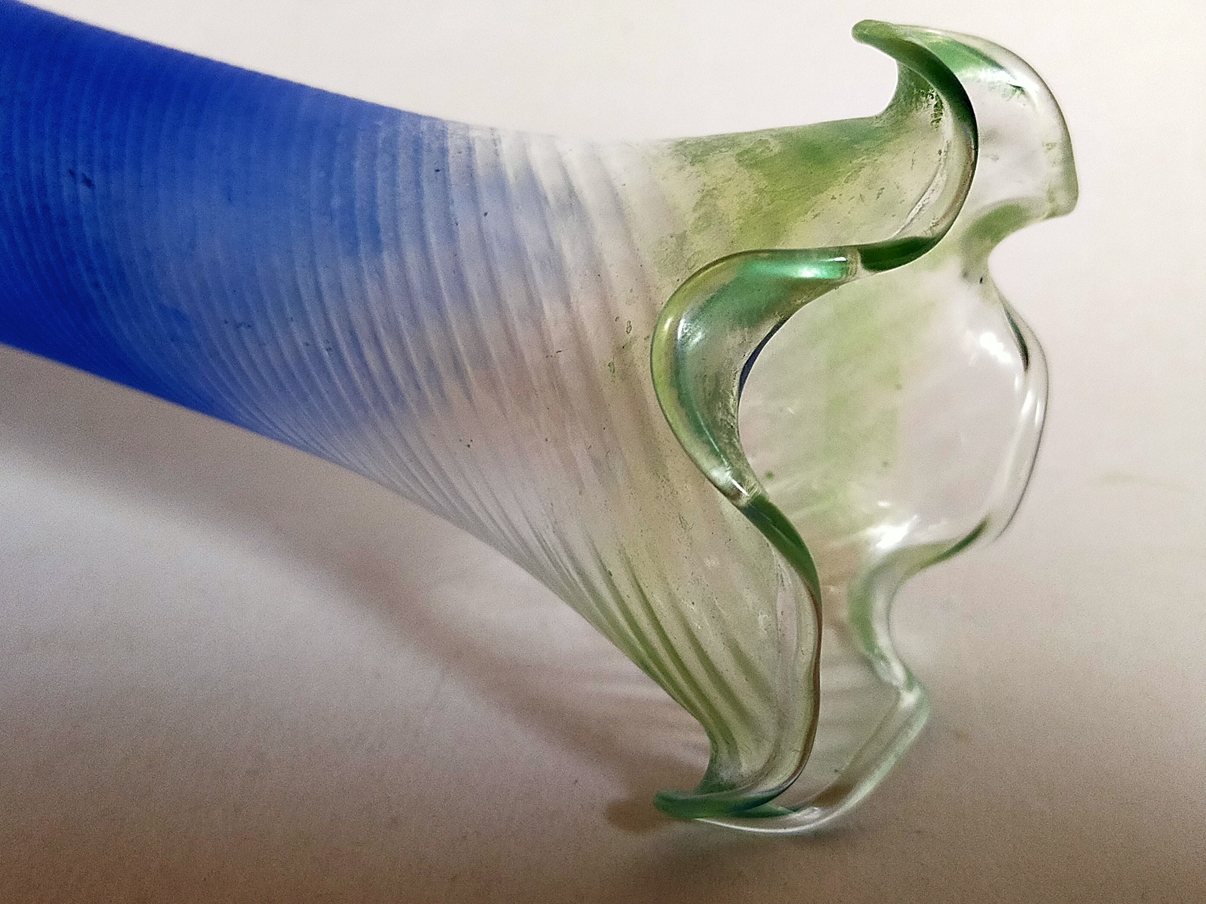 Blown glass vase frosted effect blue and vintage green