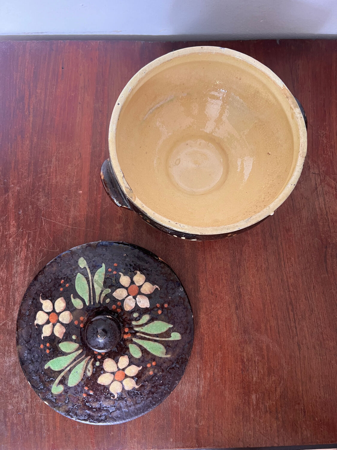 Terracotta pottery tureen Alsace folk art