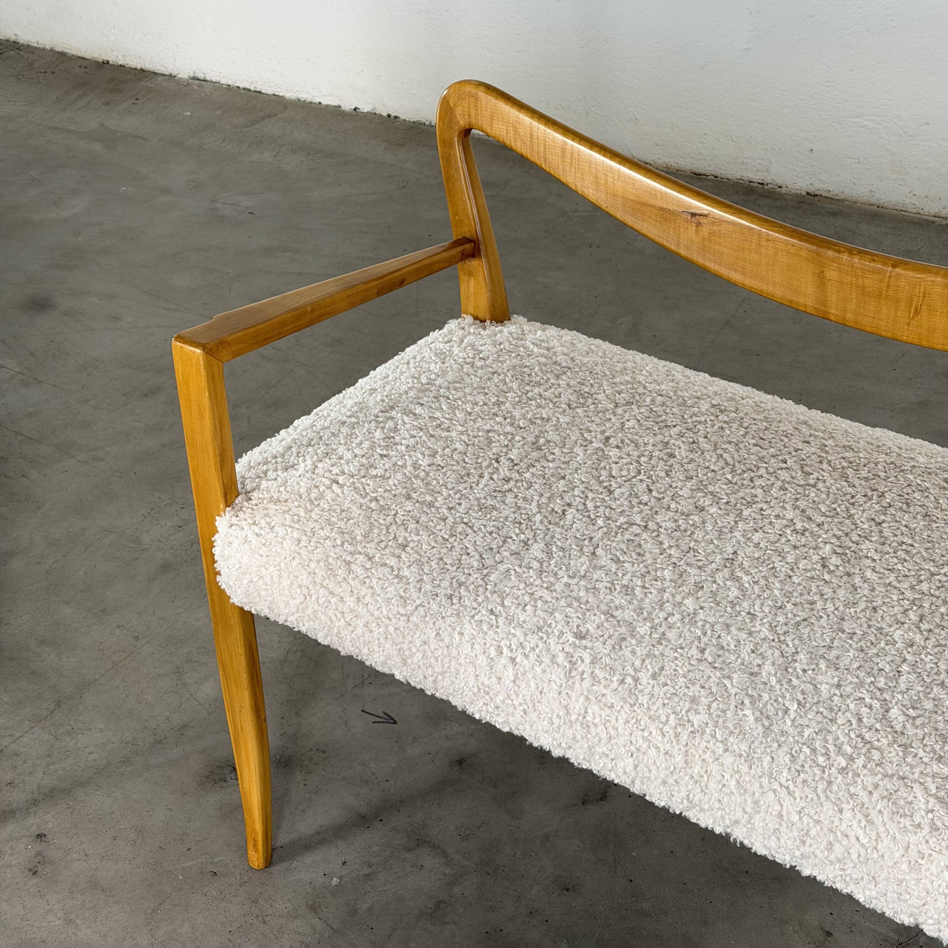 Benches Attributed to Guglielmo Ulrich, Blonde Maple & Bouclé, Italy 1940s