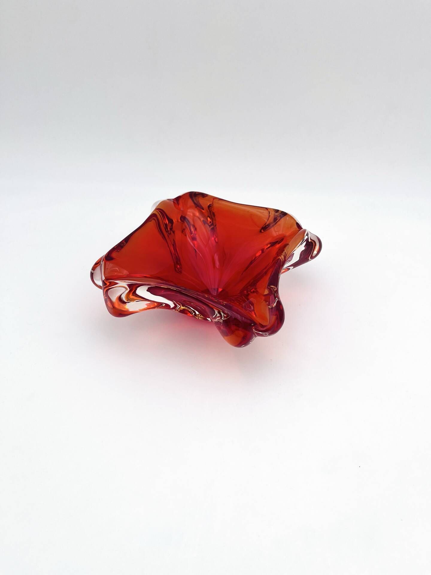Flavio Poli Seguso Sommerso Red Amber Vintage 60s Art Glass Ashtray