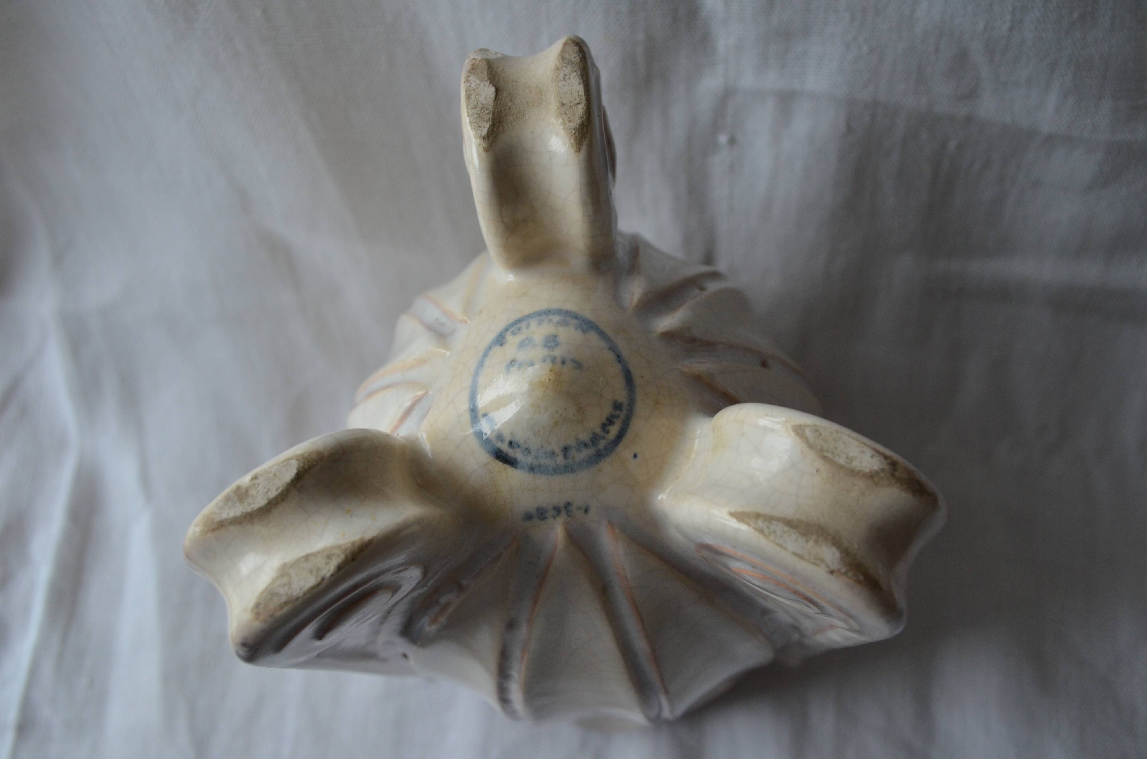 Cracked white ceramic art deco vase signed numbered pb made in france authentic piece