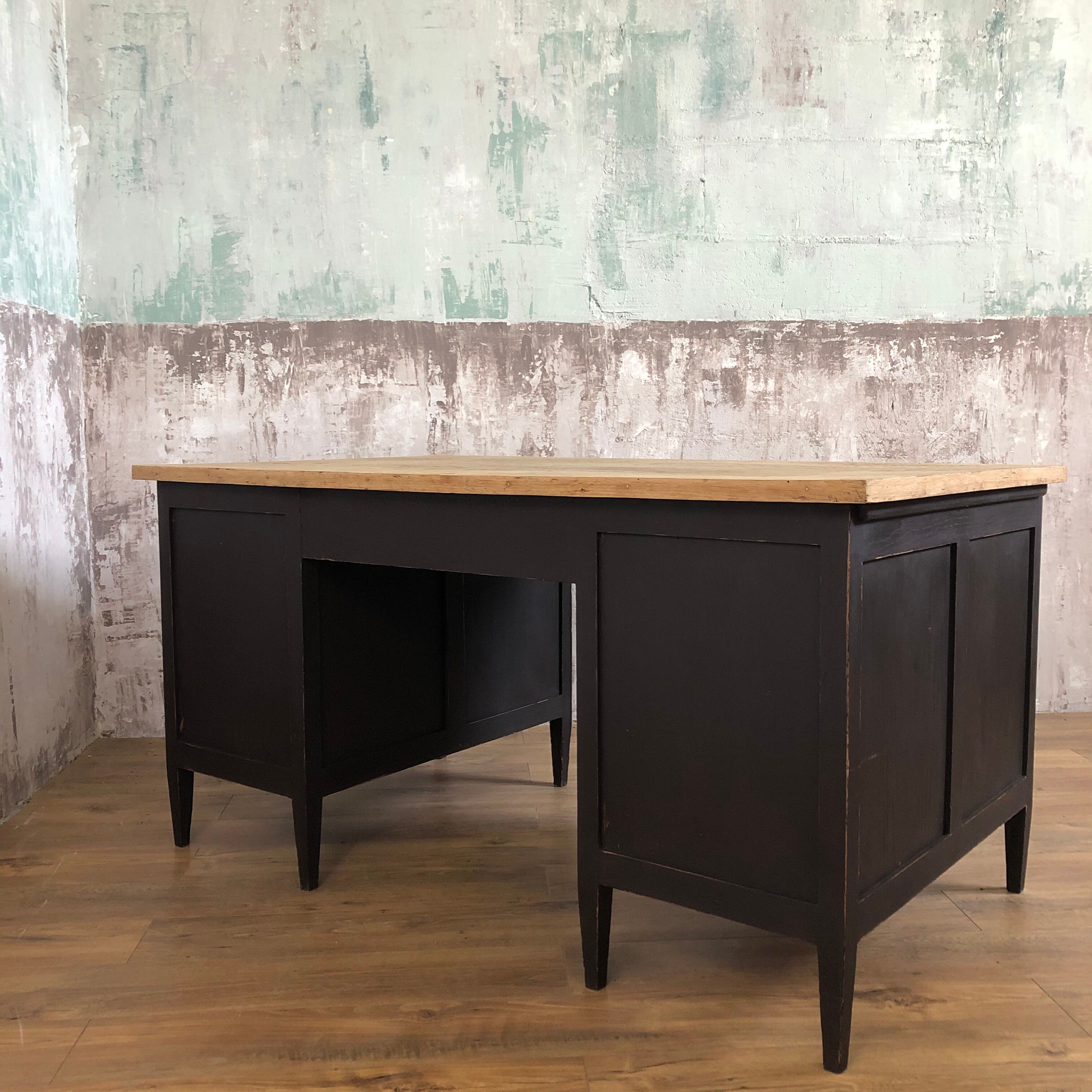 Former wooden minister's desk, black patina
