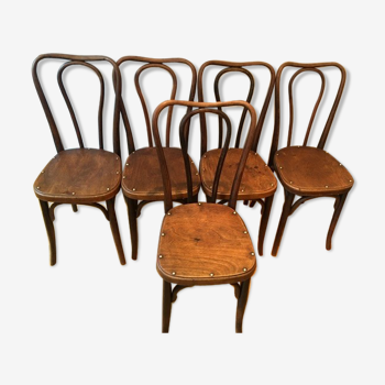 5 chairs bistro J-J Khon with label and stamp circa 1900