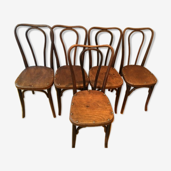 5 chaises bistrot J&J Khon avec étiquette et estampille circa 1900