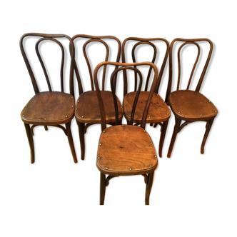 5 chairs bistro J-J Khon with label and stamp circa 1900