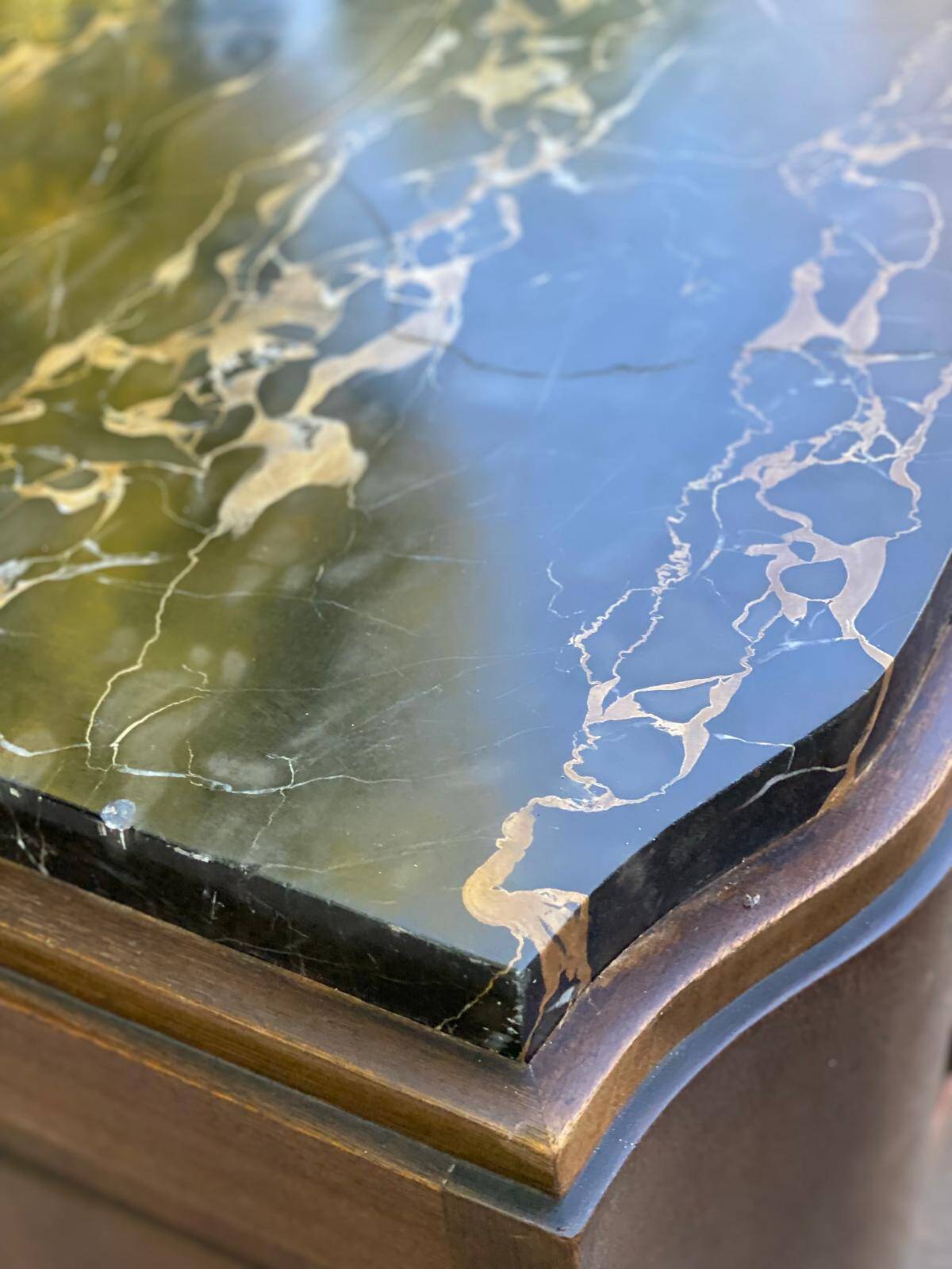 Vintage Parisian art deco sideboard in solid wood and black marble 180cm