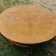 Beautiful art deco round table with central cask, 1930/40 marquetry decoration