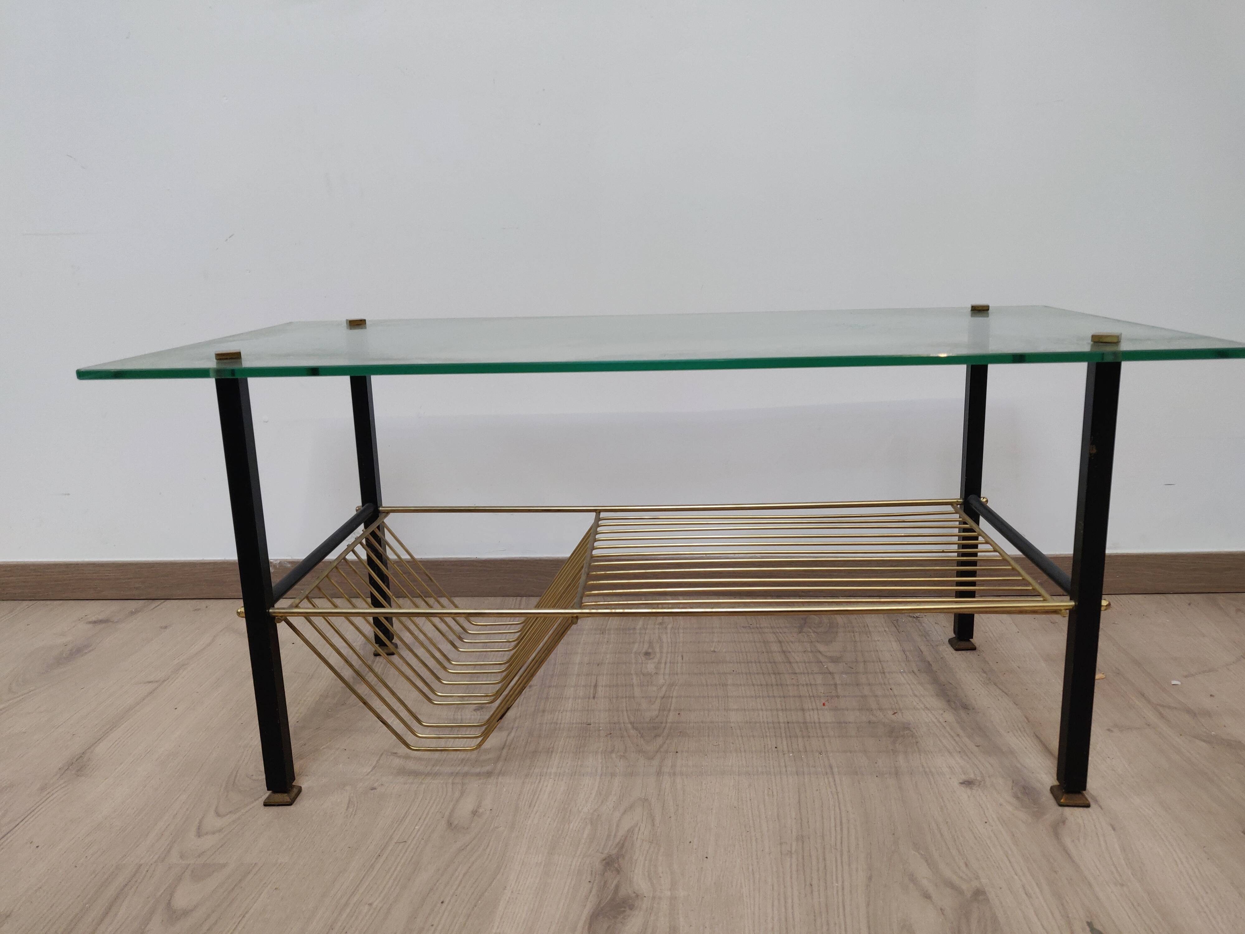 Coffee table brass glass vintage 50s