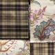 6 brown checkered table napkins with vintage flowers