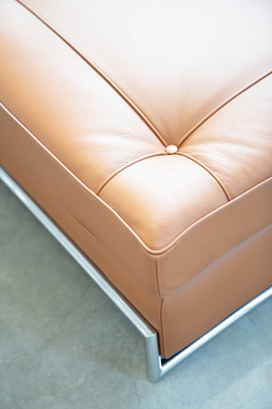 Cognac leather sofa bed, handmade by Eileen Gray, 1980/1990