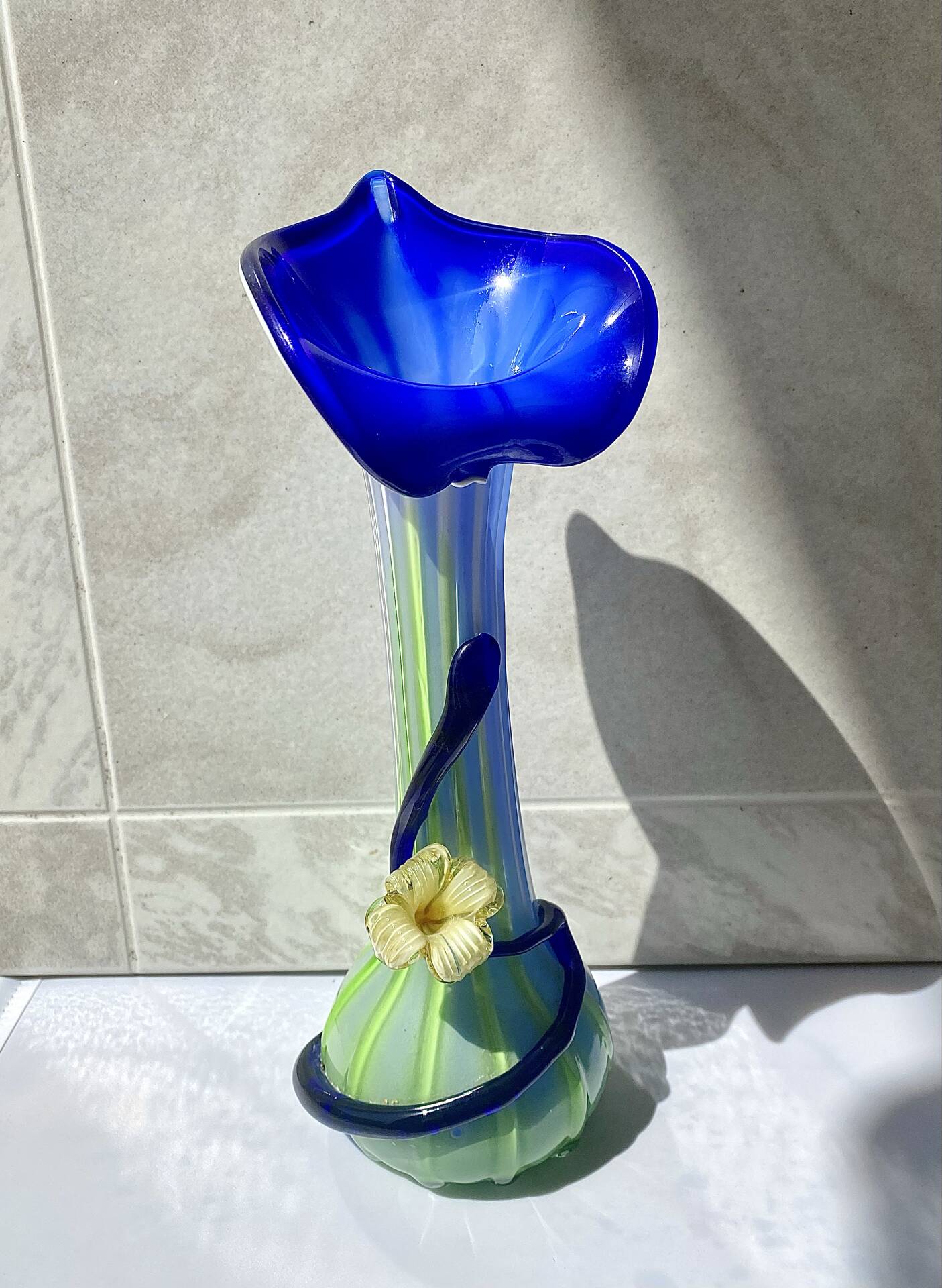 Large blown Murano glass vase with floral decoration.