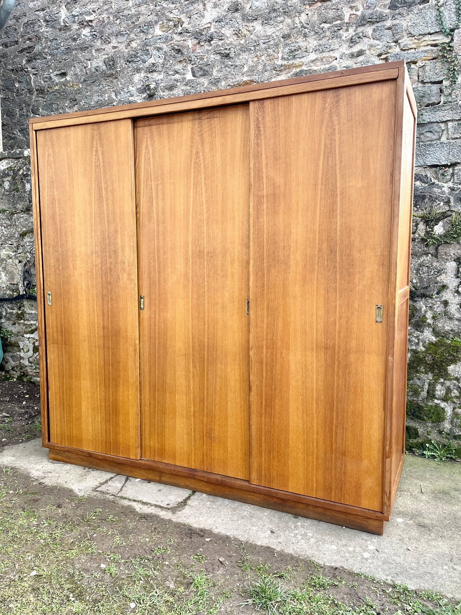 Wardrobe with 3 sliding doors in solid wood 1960
