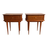 Pair of vintage 1950/60 mahogany bedside tables – tapered brass legs