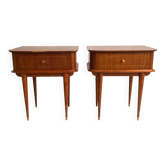Pair of vintage bedside tables from the 1950s/60s in mahogany – tapered brass legs.