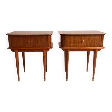 Pair of vintage bedside tables from the 1950s/60s in mahogany – tapered brass legs.