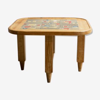 Table basse carré bois et céramique par Guillerme et Chambron 1950