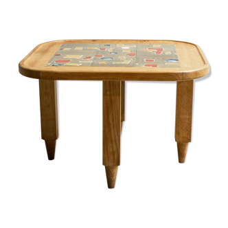 Table basse carré bois et céramique par Guillerme et Chambron 1950