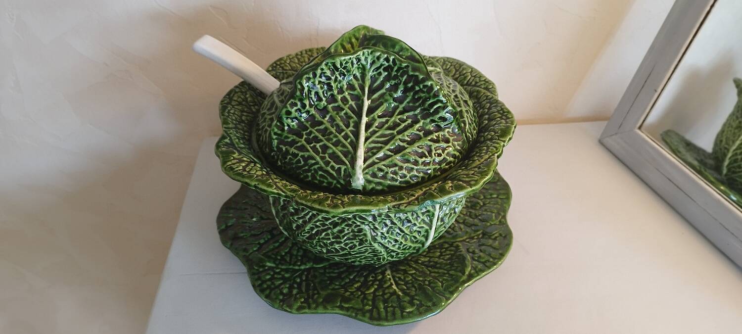 Green Cabbage Barbotine Soup Tureen