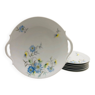 6 assiettes à dessert et le plat de service, en porcelaine. splo limoges