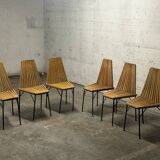 Ensemble de 6 chaises en bois 1950 design français
