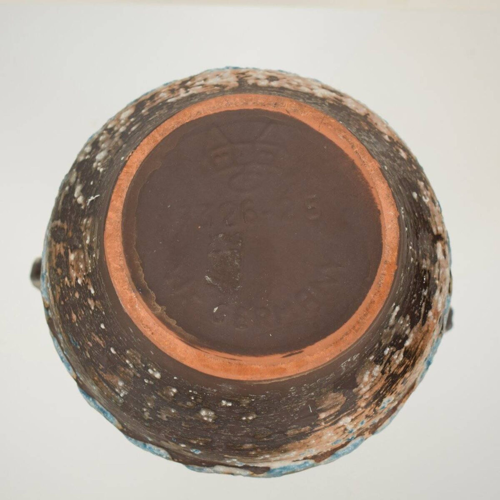 Vase amphore en céramique bleue, brune, verte et blanche, années 1970
