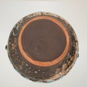 Vase amphore en céramique bleue, brune, verte et blanche, années 1970
