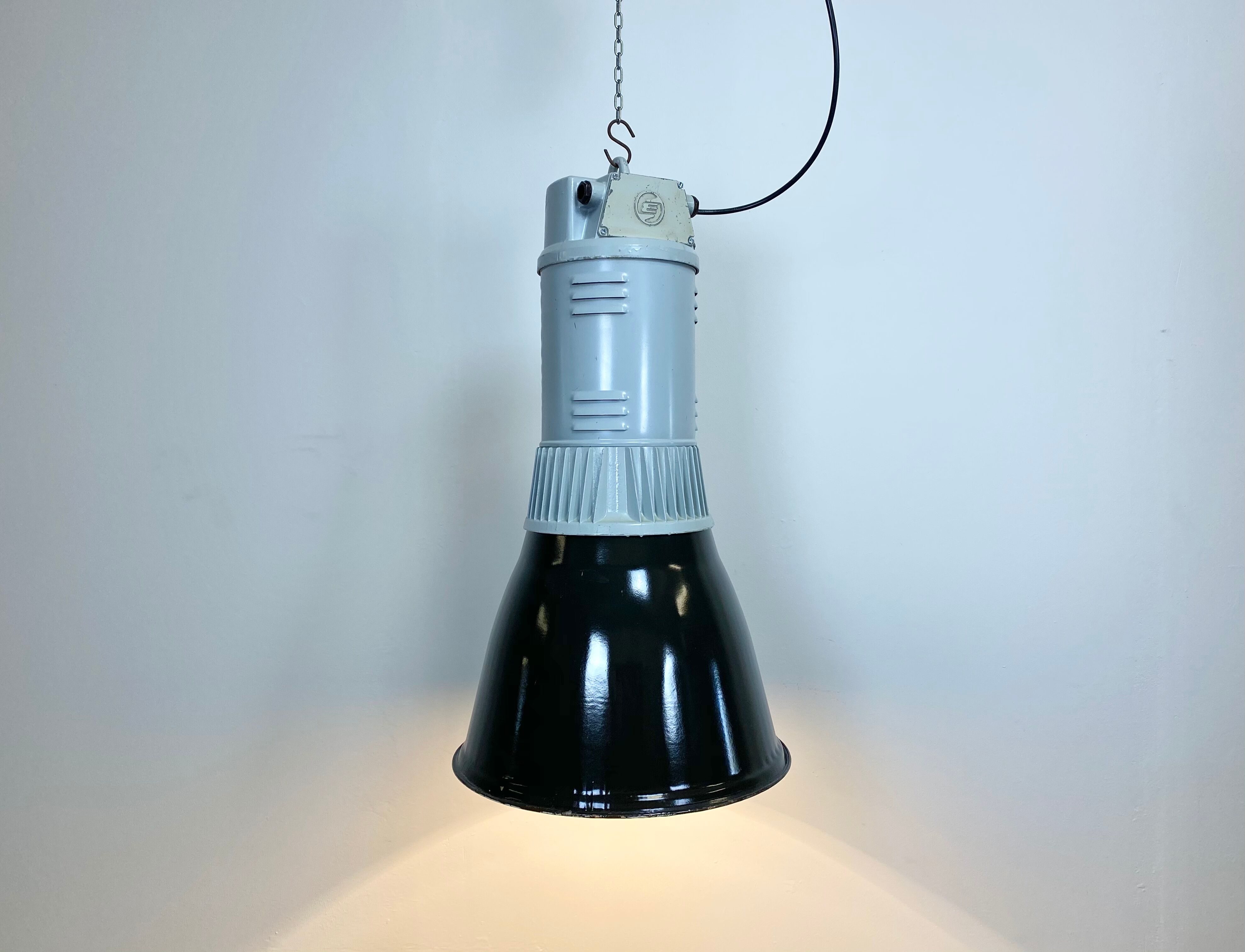 Black Enamel Vintage Industrial Pendant Lamp, 1960s