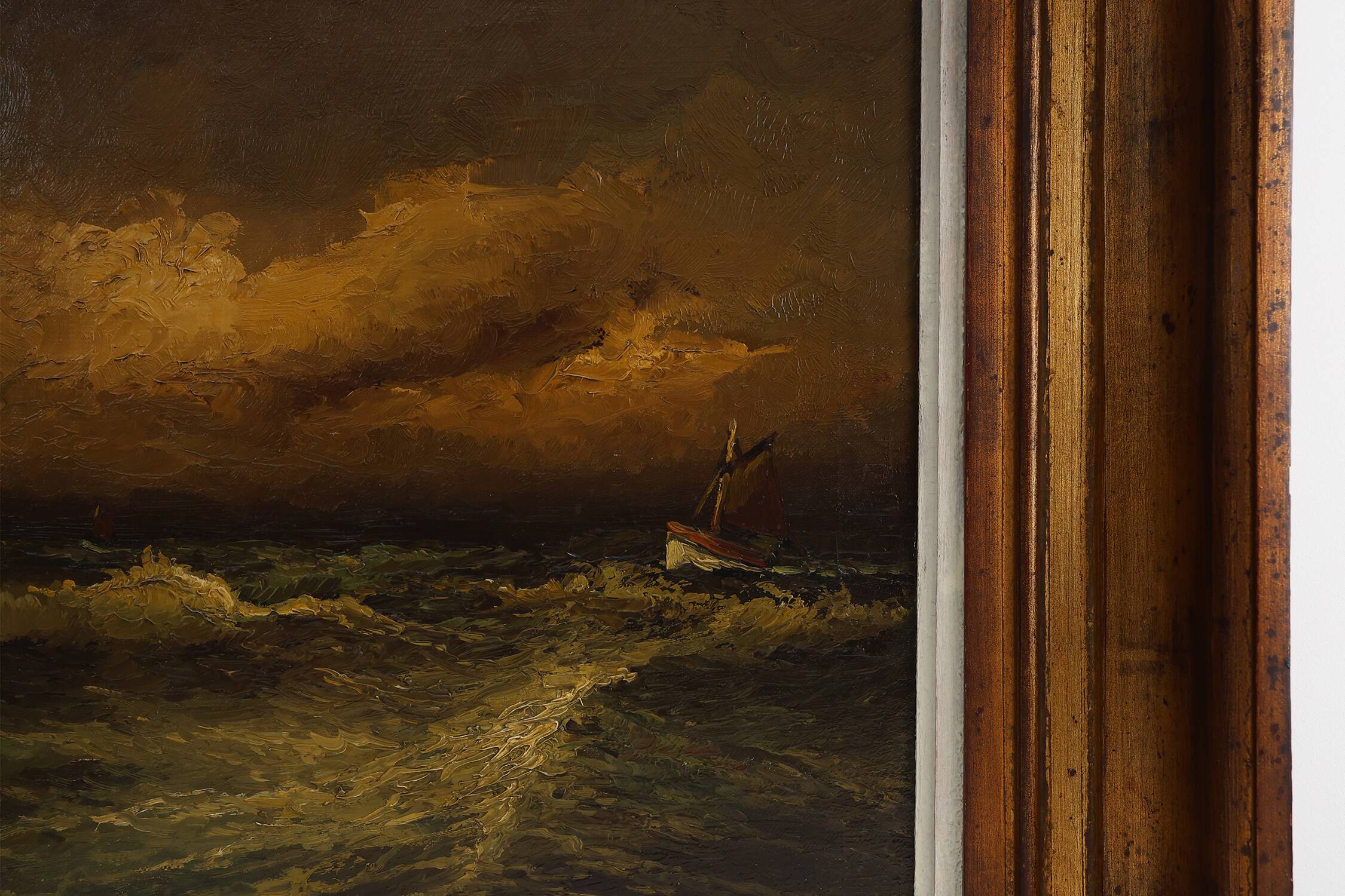 Seascape painting by Albert Demoen in Giltwood Frame, Belgium ca. 1940