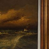Seascape painting by Albert Demoen in Giltwood Frame, Belgium ca. 1940