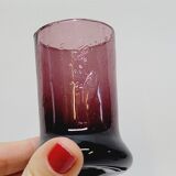 5 Small Liqueur Glasses Vodka Cups in Bubble Blown Glass Plum Biot?