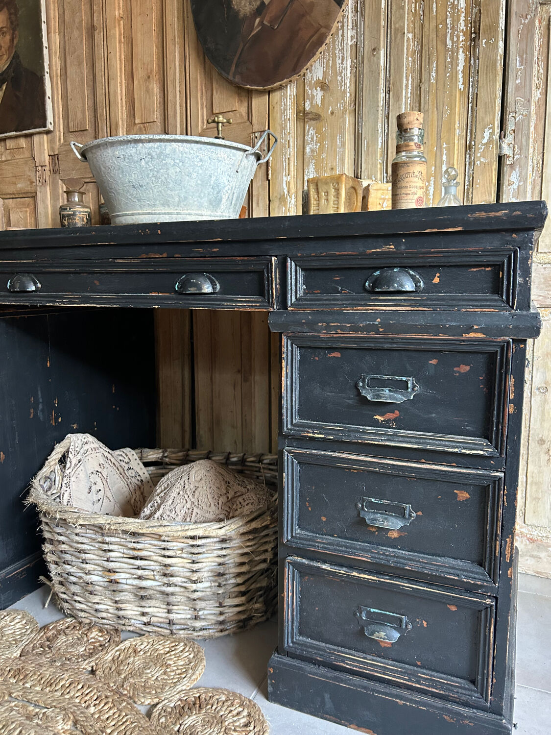 Antique desk, washbasin unit