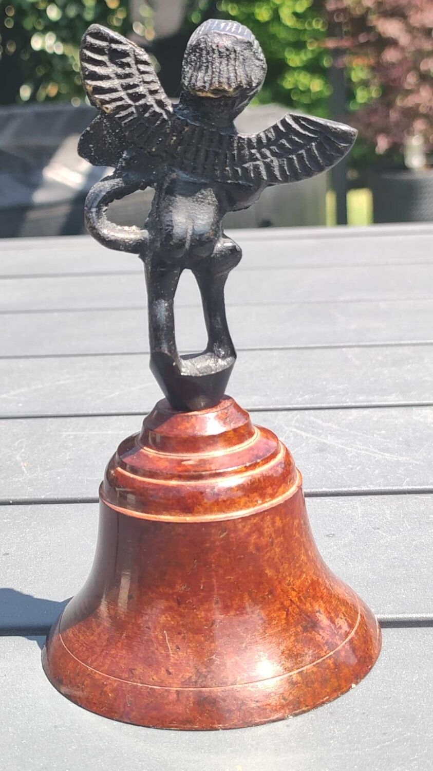 Pair of table bells musician angels in copper metal and bronze